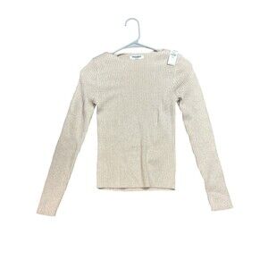 Old Navy SoSoft Lite Ribbed Shine Sweater Womens Small Petite Beige Gold NWT